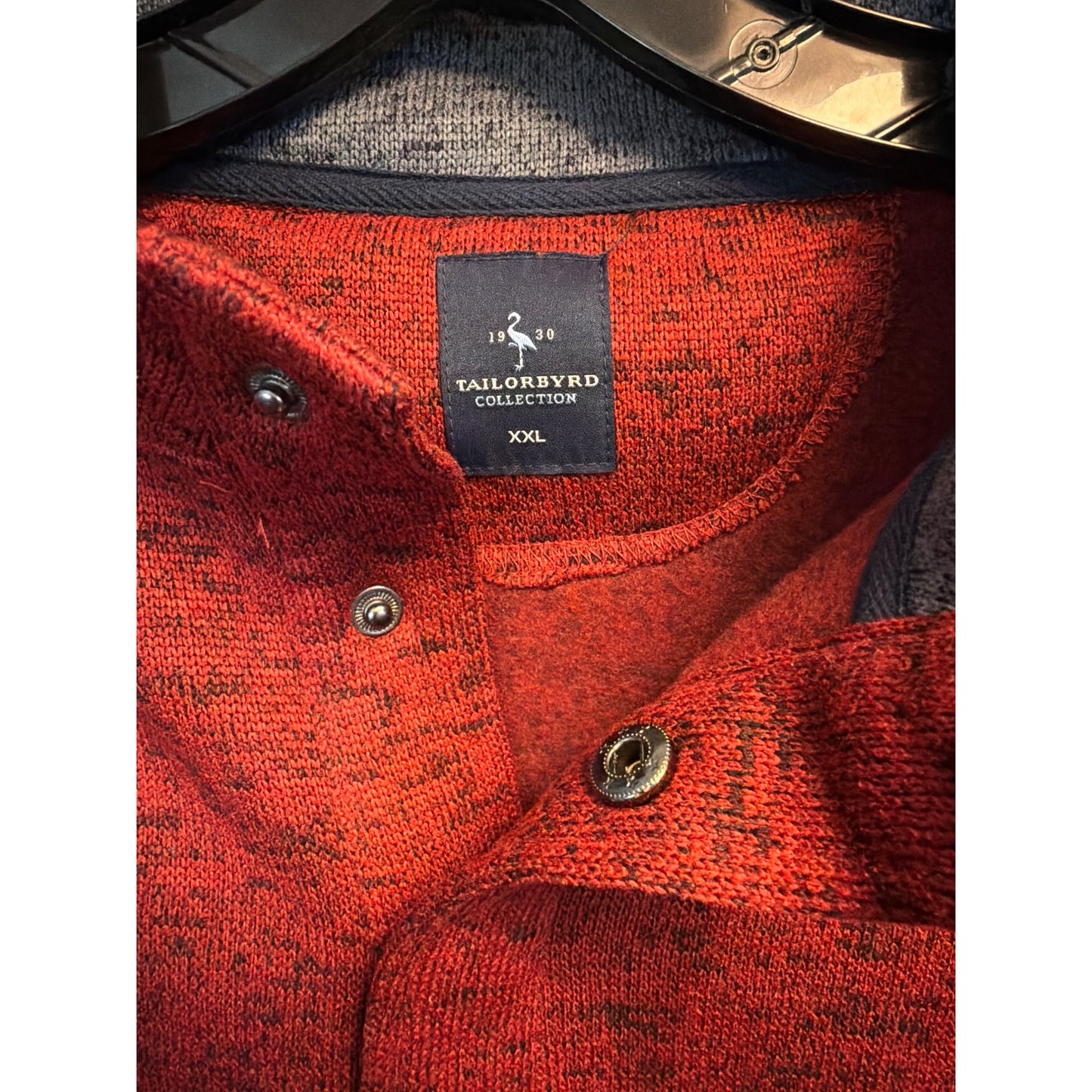 Tailorbyrd Collection Red Heathered Pullover Sweater With Button Collar XXL