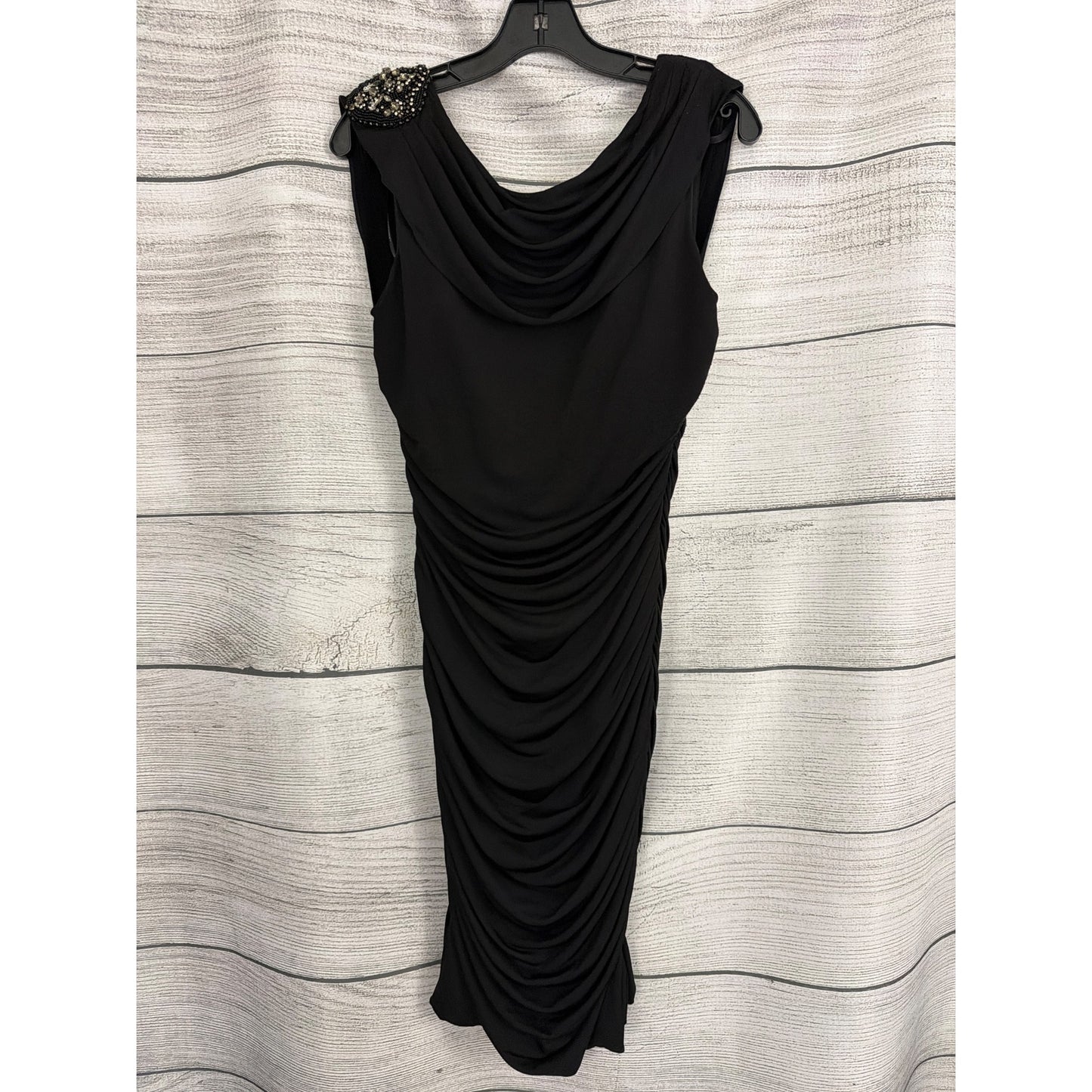 Cachet Black Ruched Sleeveless Dress With Beaded Shoulder Detail Size 12