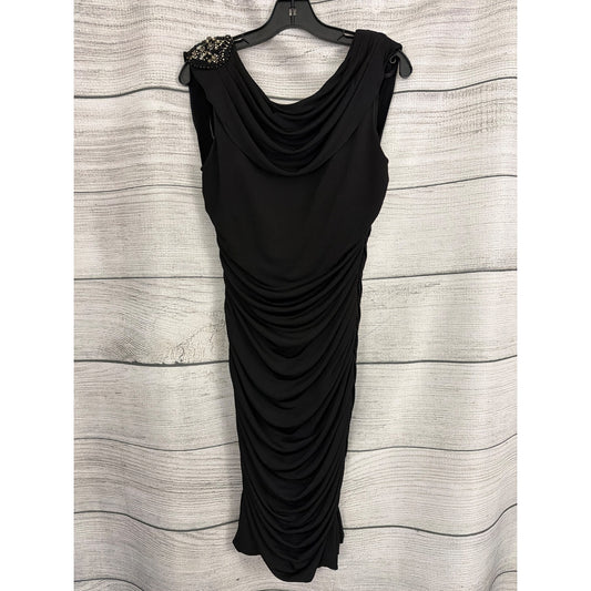 Cachet Black Ruched Sleeveless Dress With Beaded Shoulder Detail Size 12