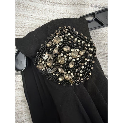 Cachet Black Ruched Sleeveless Dress With Beaded Shoulder Detail Size 12