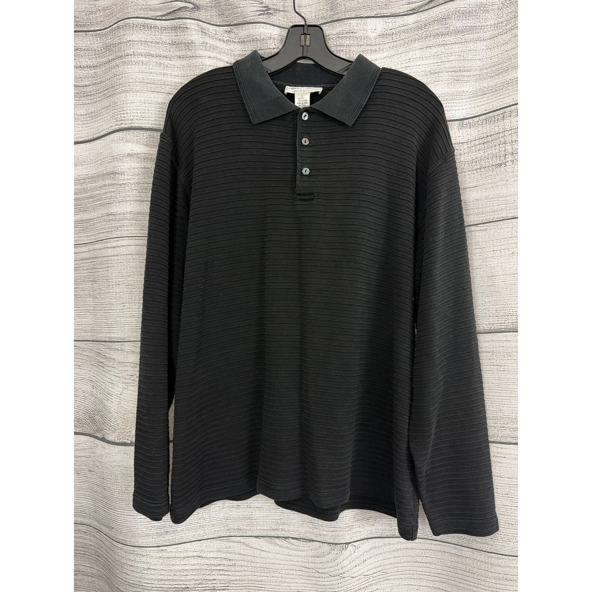 Mens Vintage Poeta Moda Black Ribbed Long Sleeve Polo Shirt Size L