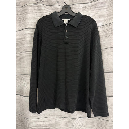 Mens Vintage Poeta Moda Black Ribbed Long Sleeve Polo Shirt Size L