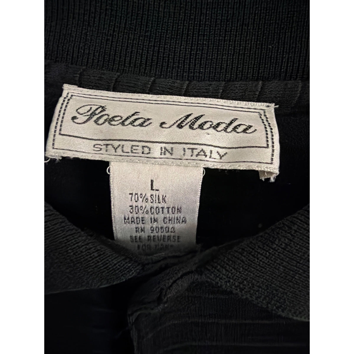 Mens Vintage Poeta Moda Black Ribbed Long Sleeve Polo Shirt Size L