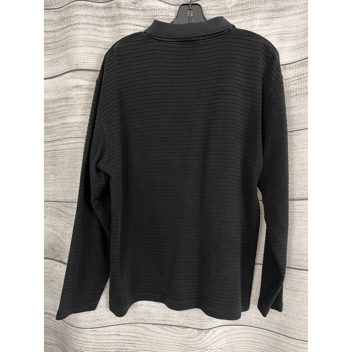 Mens Vintage Poeta Moda Black Ribbed Long Sleeve Polo Shirt Size L