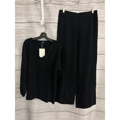 NWT Etcyynew Black Wide-Leg Pants & V-Neck Sweater Set Size L
