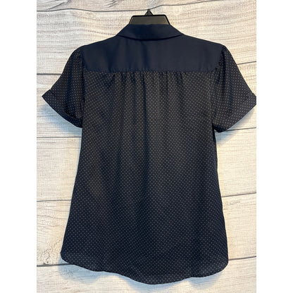 Ann Taylor Navy Polka Dot Short Sleeve Blouse XSP