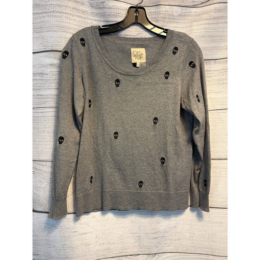 Chaser Gray Skull Print Knit Sweater Size M