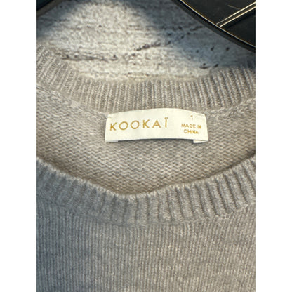 Kookai Tres Bien French Graphic Crew Neck Soft Knit Sweater Gray 1/S