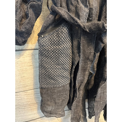 Elie Tahari Sheer Linen Long Cardigan With Textured Pockets & Belt