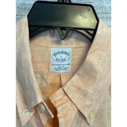 Mens Brooks Brothers Button-Down Peach Linen-Cotton Shirt Size L