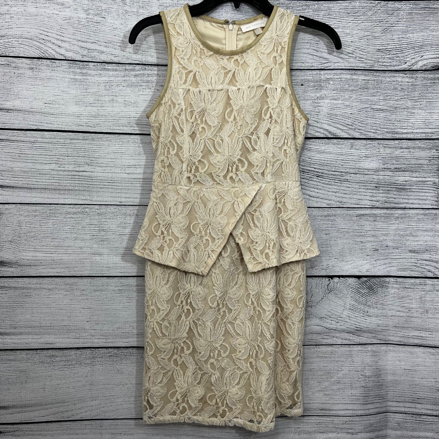 MM Couture Cream Lace Sleeveless Dress With Peplum Size XS
