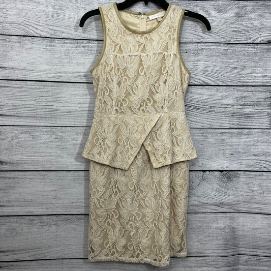 MM Couture Cream Lace Sleeveless Dress With Peplum Size XS