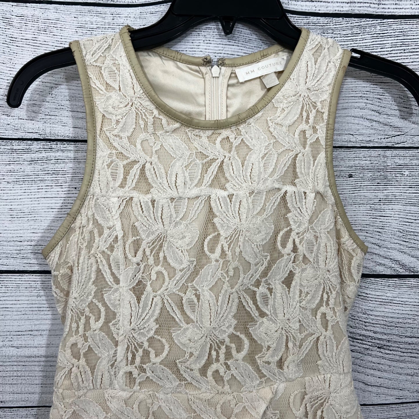 MM Couture Cream Lace Sleeveless Dress With Peplum Size XS