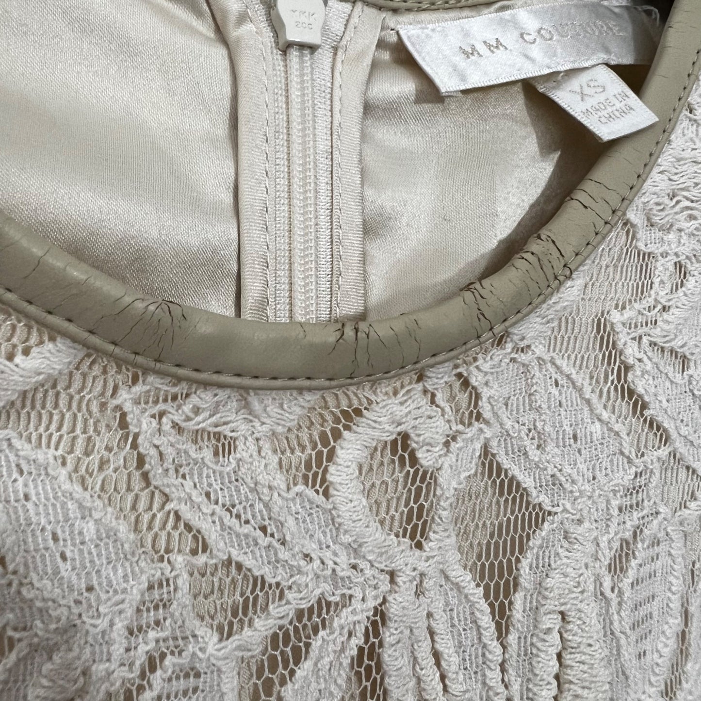 MM Couture Cream Lace Sleeveless Dress With Peplum Size XS