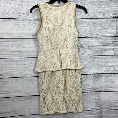 MM Couture Cream Lace Sleeveless Dress With Peplum Size XS