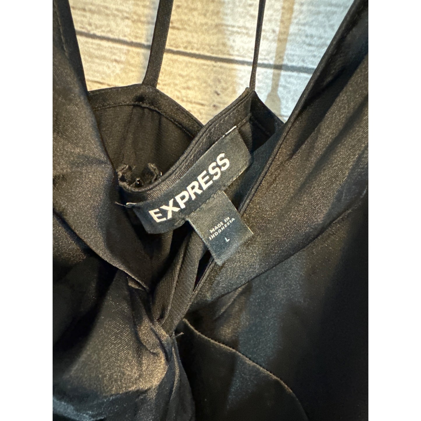 Express Black Satin Slip Dress Spaghetti Straps Size L