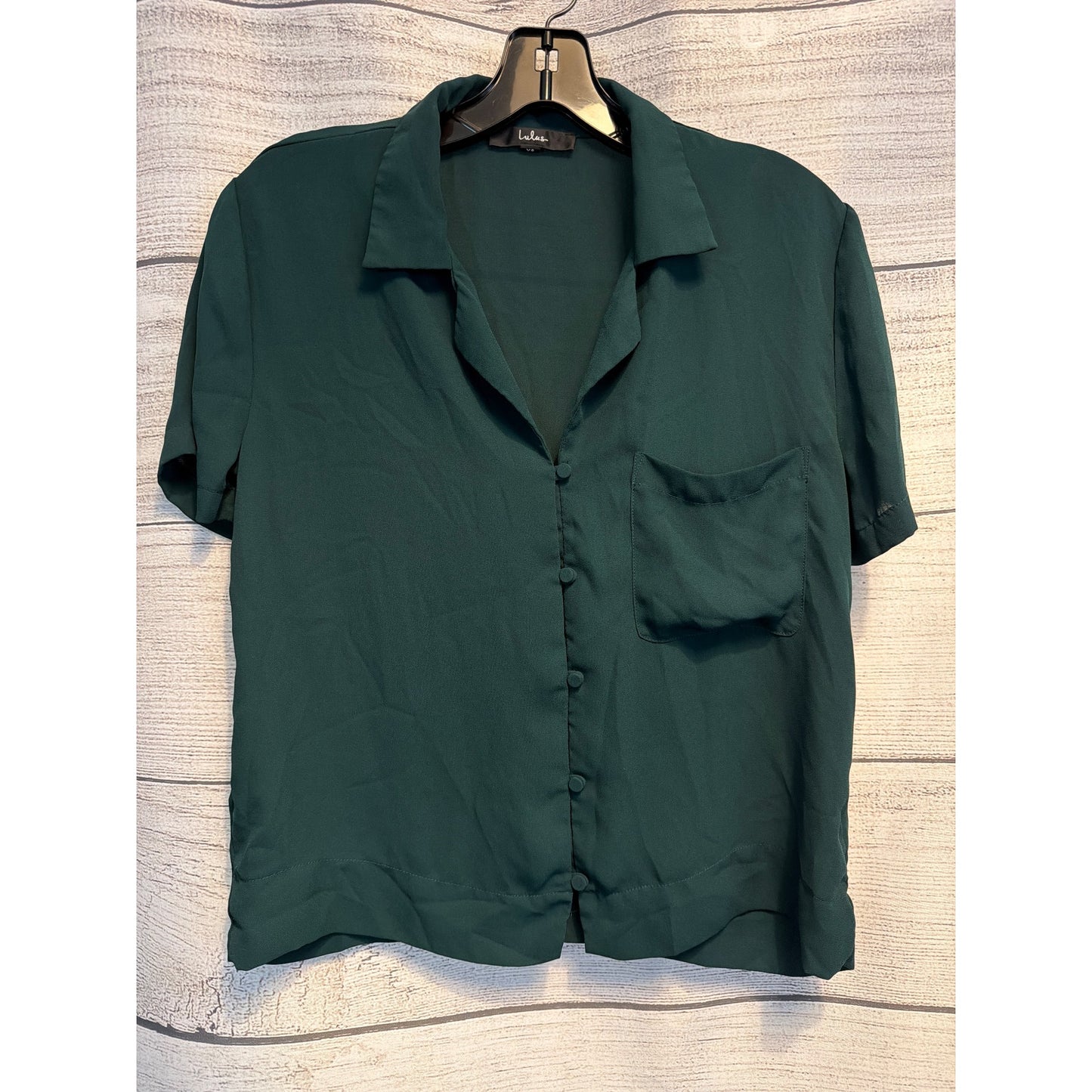 Lulus Good Luck Charm Dark Green Short Sleeve Button-Up Top Size XS
