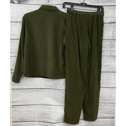 Studio Works Olive Green Suede Two-Piece Pant Suit, Size Medium