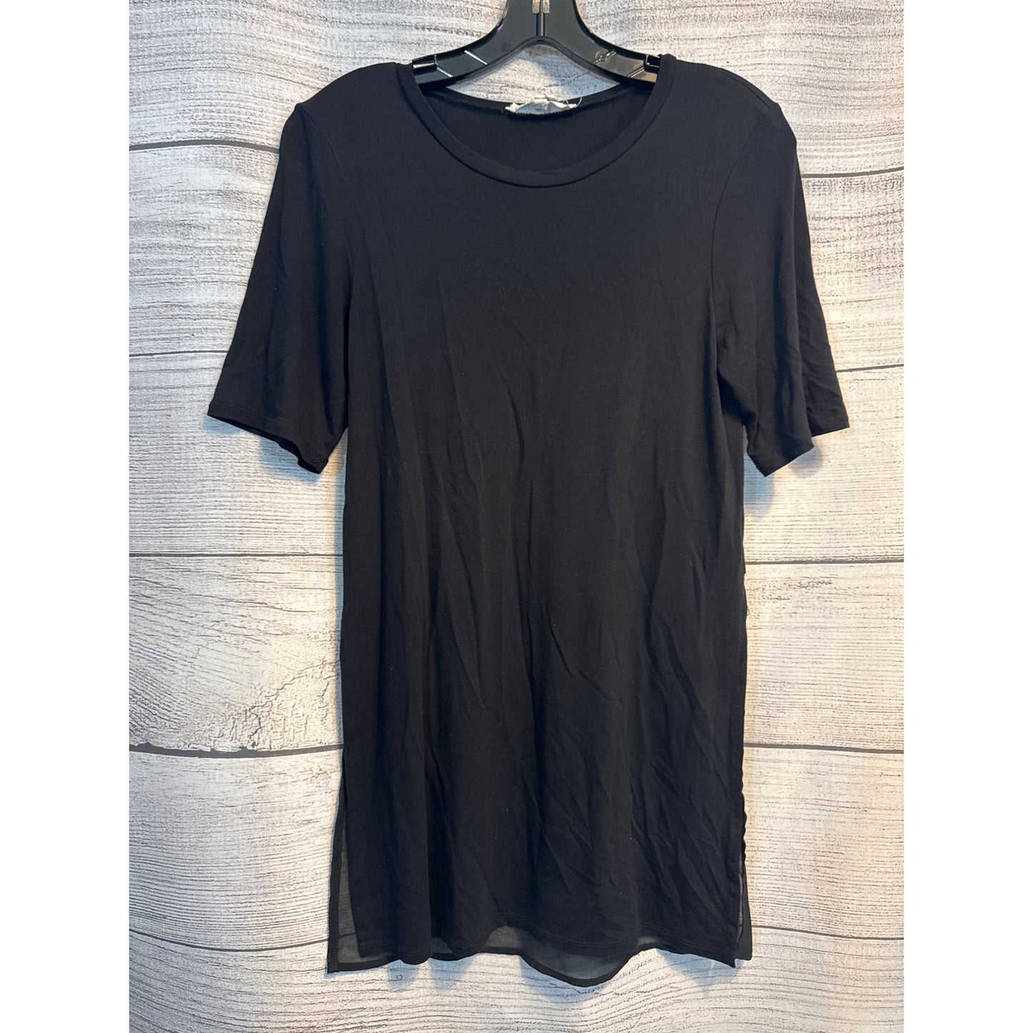 BCBGeneration Black Short Sleeve Layered Tunic Top With Sheer Bottom Panel Size S
