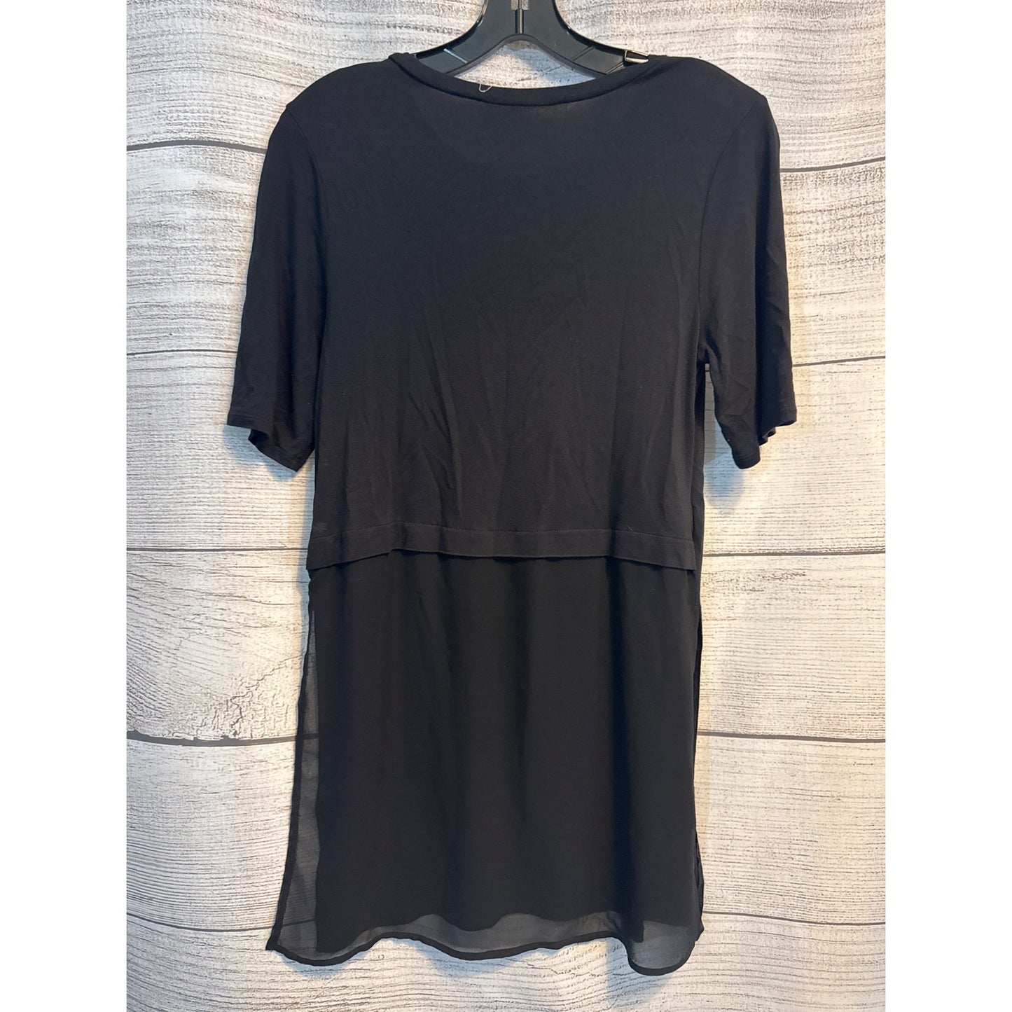 BCBGeneration Black Short Sleeve Layered Tunic Top With Sheer Bottom Panel Size S