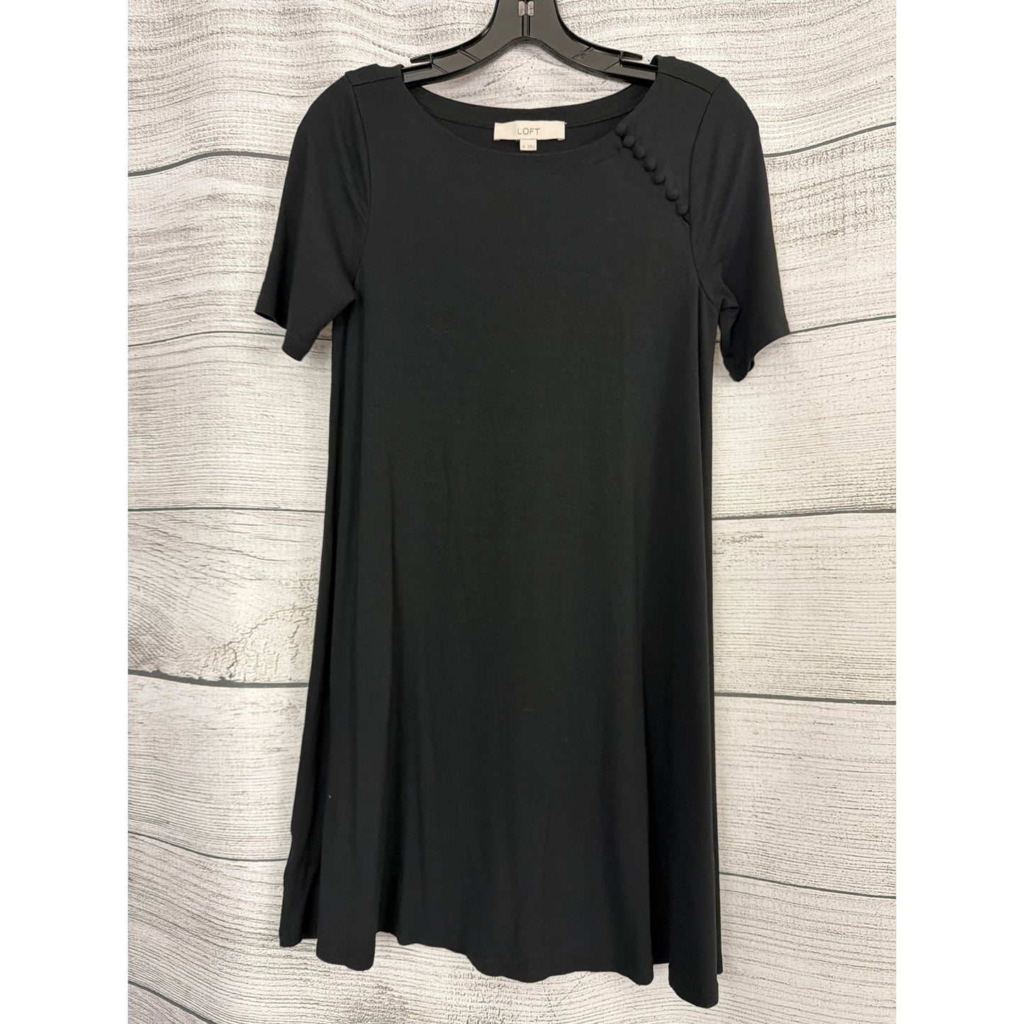Loft Black Short Sleeve Swing Dress With Button Detail XS