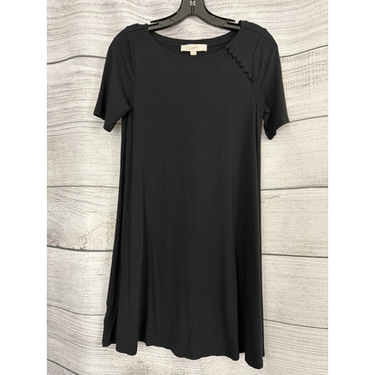 Loft Black Short Sleeve Swing Dress With Button Detail XS