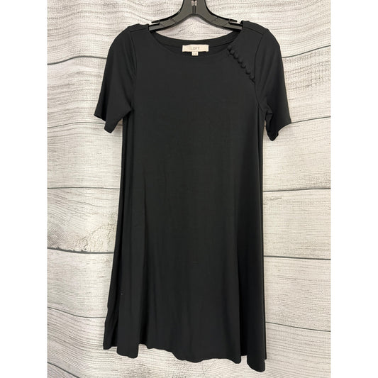 Loft Black Short Sleeve Swing Dress With Button Detail XS