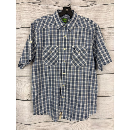 Mens Timberland Blue Plaid Short Sleeve Button-Up Shirt Size L