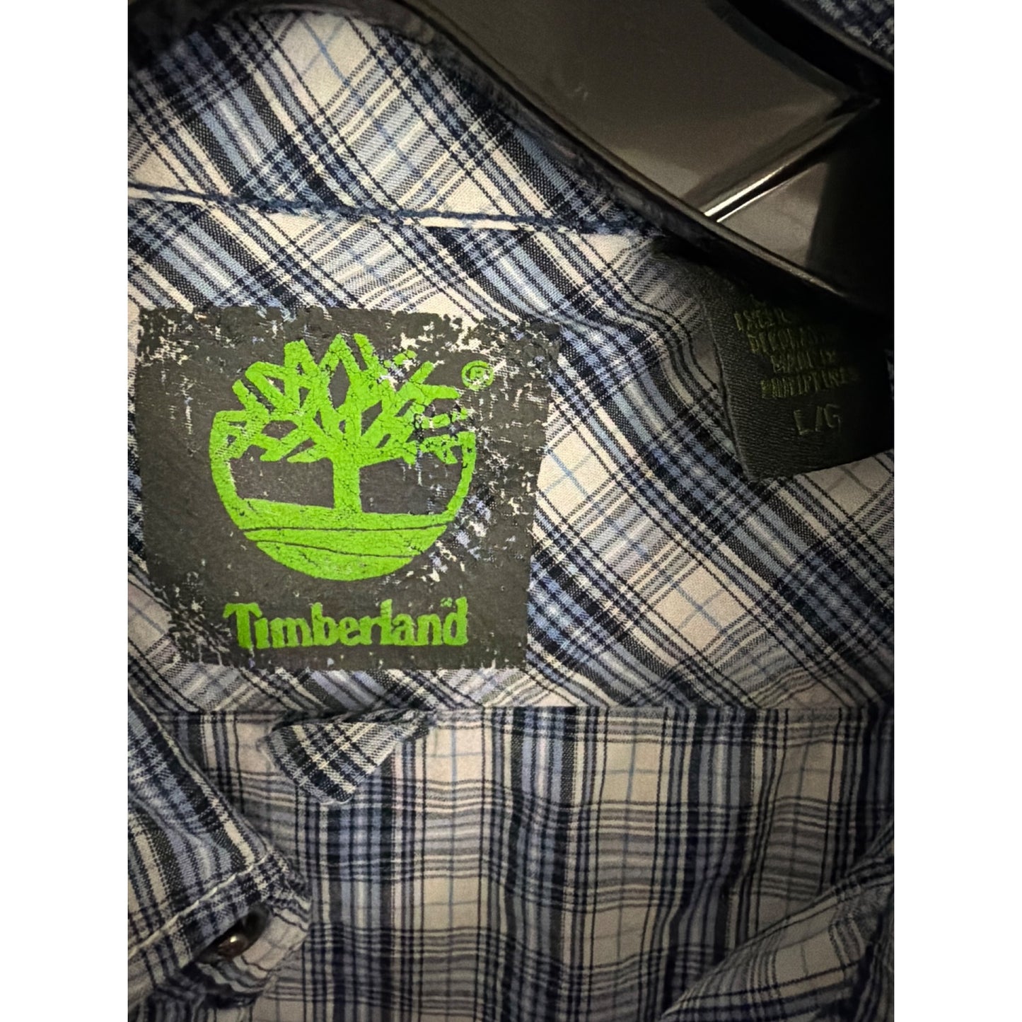 Mens Timberland Blue Plaid Short Sleeve Button-Up Shirt Size L
