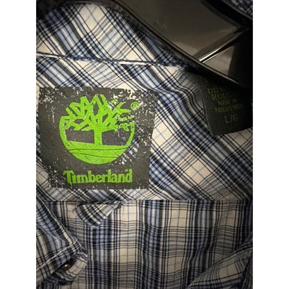 Mens Timberland Blue Plaid Short Sleeve Button-Up Shirt Size L