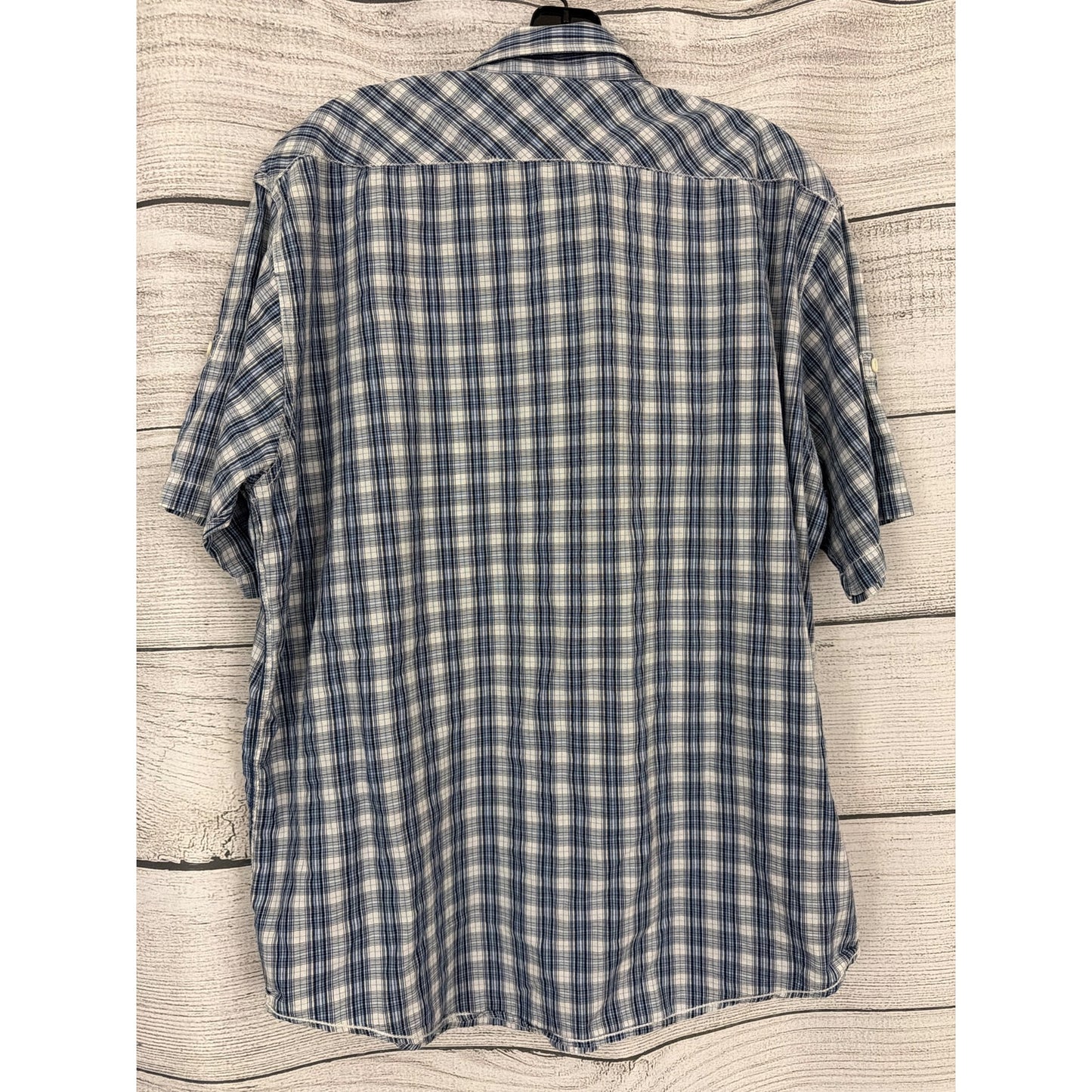 Mens Timberland Blue Plaid Short Sleeve Button-Up Shirt Size L