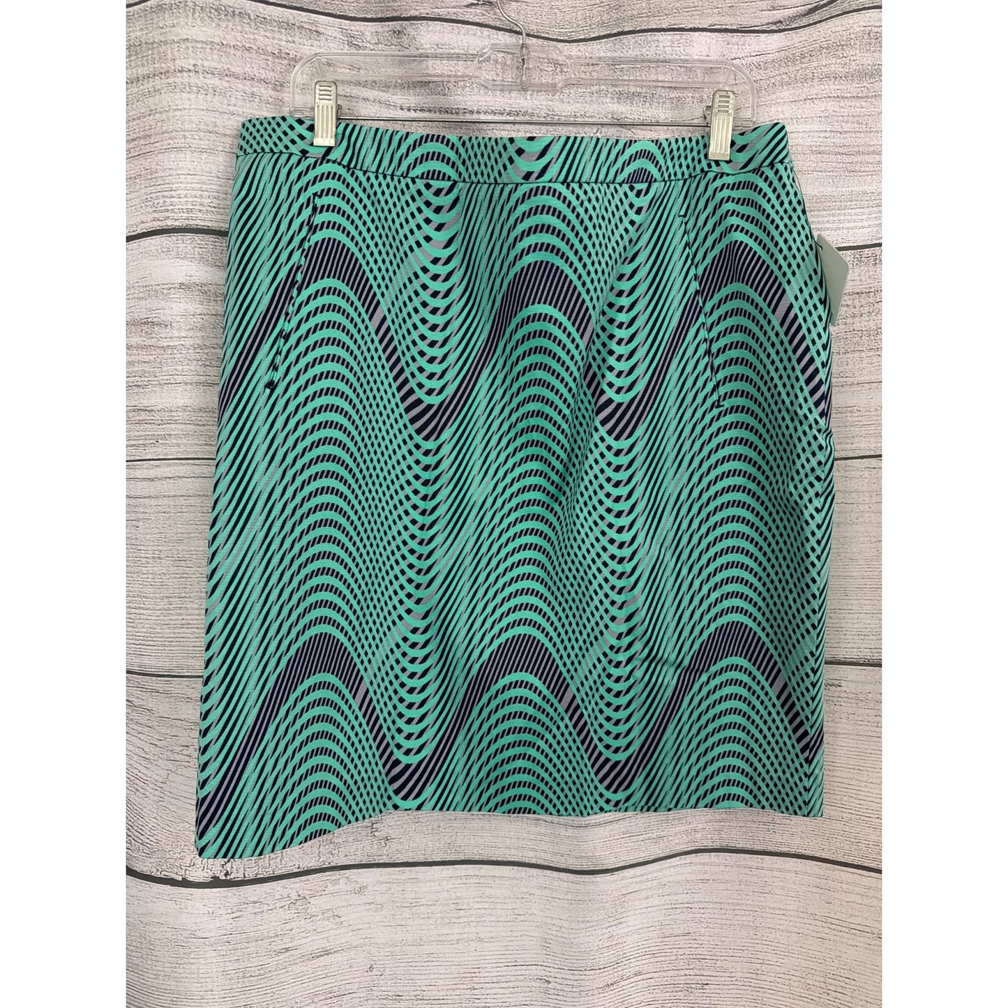 NWT Halogen Green & Navy Optical Illusion Skirt Size 16