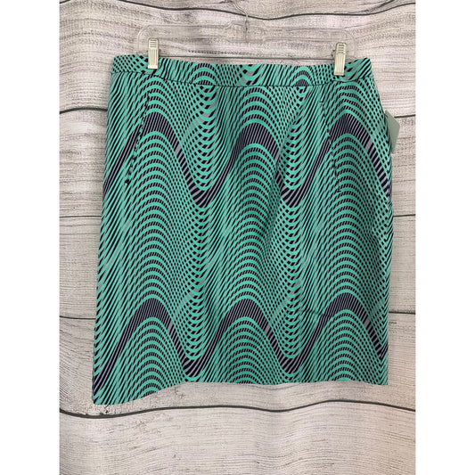 NWT Halogen Green & Navy Optical Illusion Skirt Size 16