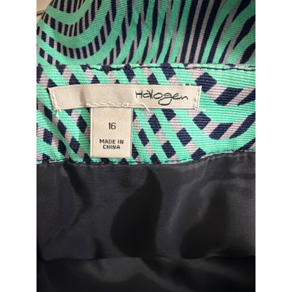 NWT Halogen Green & Navy Optical Illusion Skirt Size 16