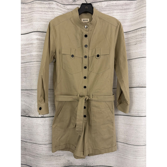 Zadig & Voltaire Beige Cooki Twill Short-Sleeve Belted Romper Size XS