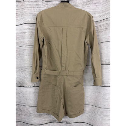 Zadig & Voltaire Beige Cooki Twill Short-Sleeve Belted Romper Size XS