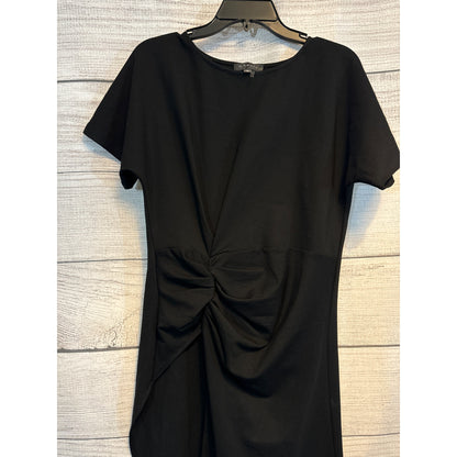 Gracia Black Asymmetric Hem Midi Dress With Ruched Waist M
