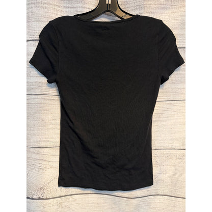 Abercrombie & Fitch Black Ribbed Square Neck Short Sleeve Top S