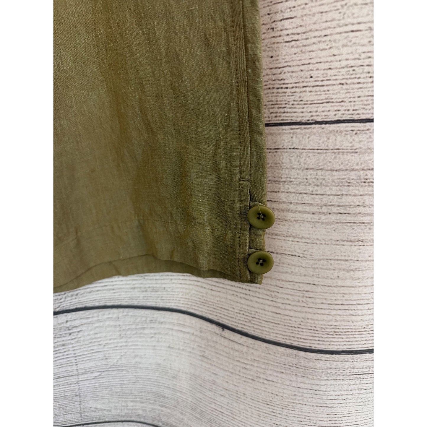 NWT Eileen Fisher Petite Olive Green Linen Wide Leg Pants Size PL