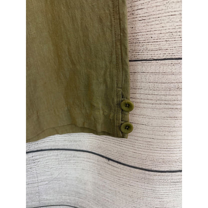 NWT Eileen Fisher Petite Olive Green Linen Wide Leg Pants Size PL