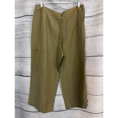 NWT Eileen Fisher Petite Olive Green Linen Wide Leg Pants Size PL