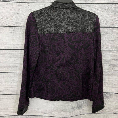 Chicos Purple & Black Zip-Up Jacket With Textured Pattern, Size Small
