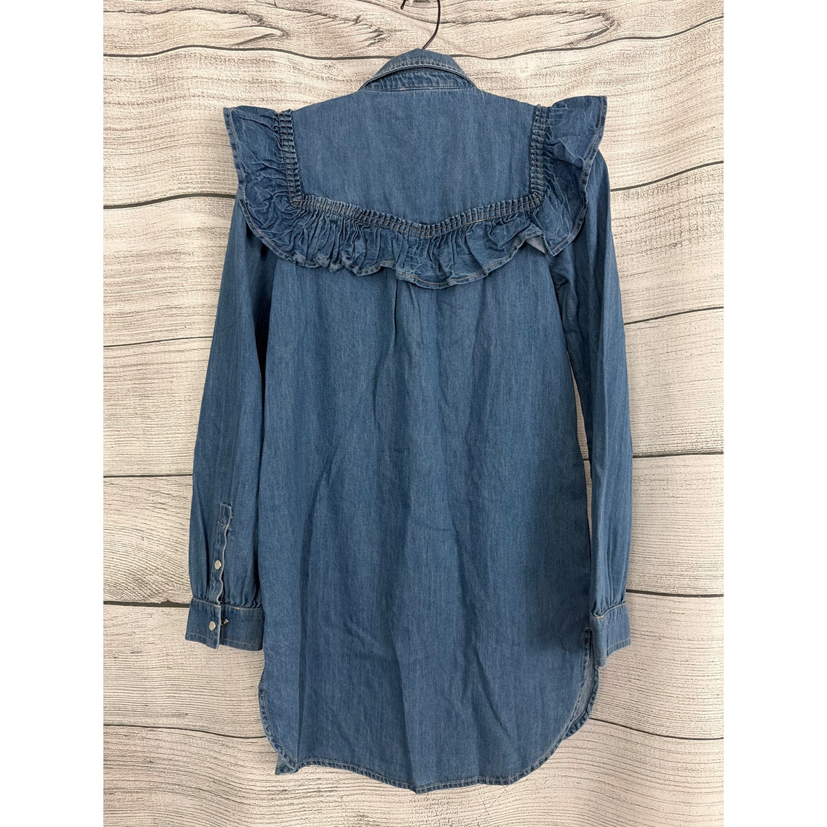 Pilcro Long-Sleeve Ruffled Denim Mini Shirt Dress Size XS