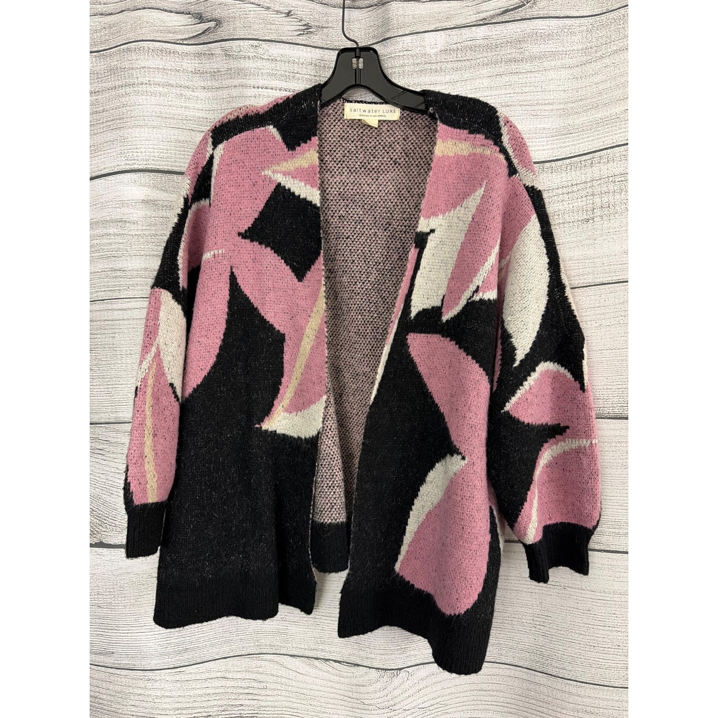 Saltwater Luxe Noland Sweater Abstract Pink & Black Open Cardigan Sweater Size XS/S