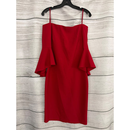 Chelsea28 Red Ruffle Sleeve Strapless Sheath Dress Size 4