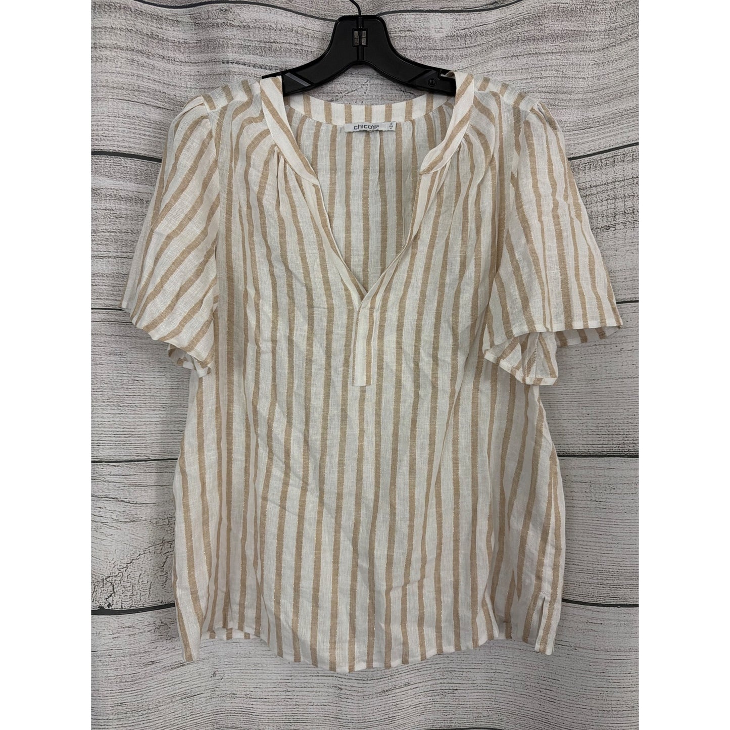 Chicos Striped Linen Popover Blouse Size 0 US/4