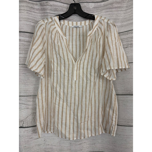 Chicos Striped Linen Popover Blouse Size 0 US/4