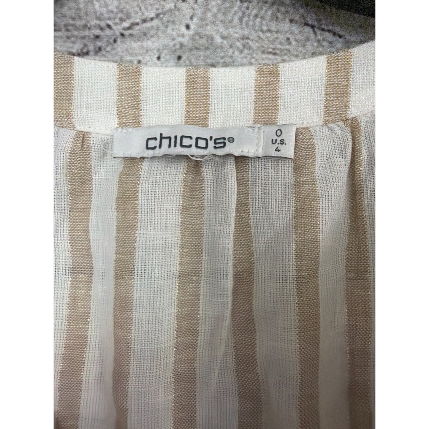 Chicos Striped Linen Popover Blouse Size 0 US/4