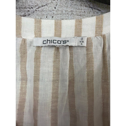 Chicos Striped Linen Popover Blouse Size 0 US/4