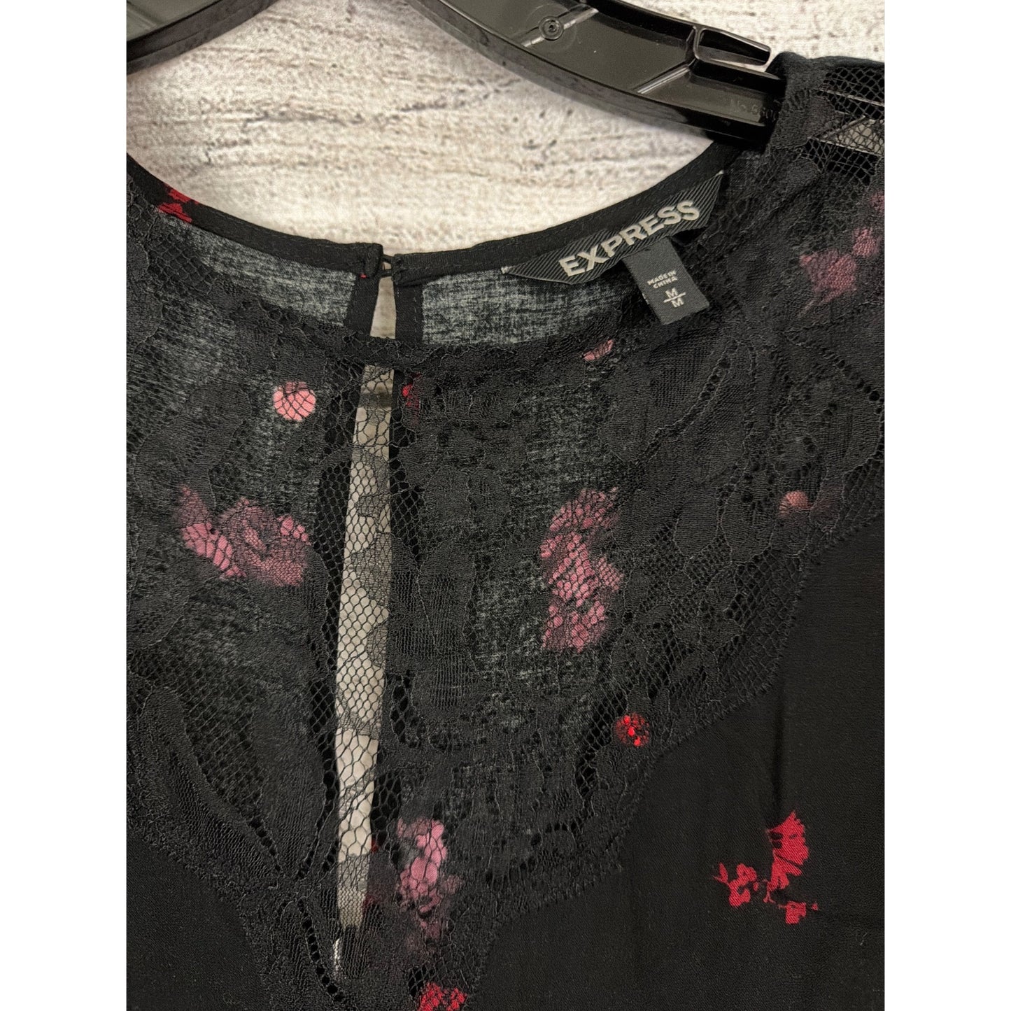 Express Black & Red Floral Lace Long Sleeve Mini Dress Size M